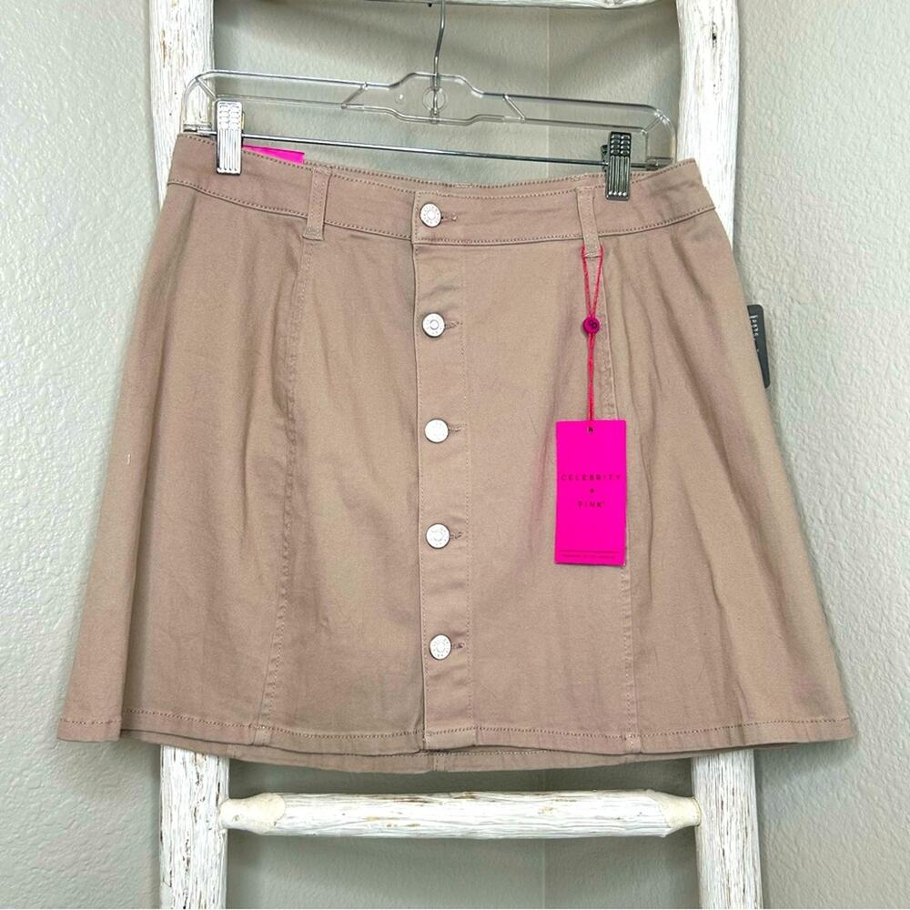 Celebrity Pink‎ Skirt A Line Mini Button Front Tan Size 9 NWT